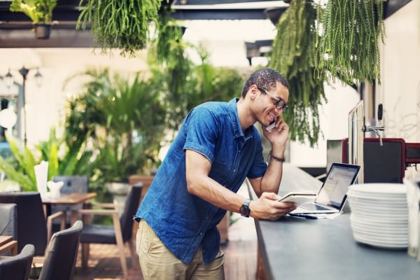 Man Working Laptop Connecting Networking Concept